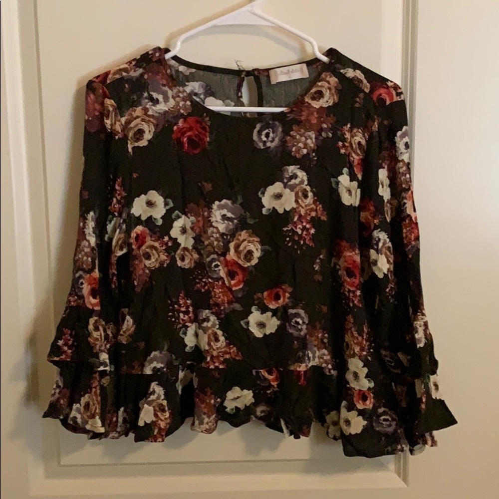 Forest green and floral top
